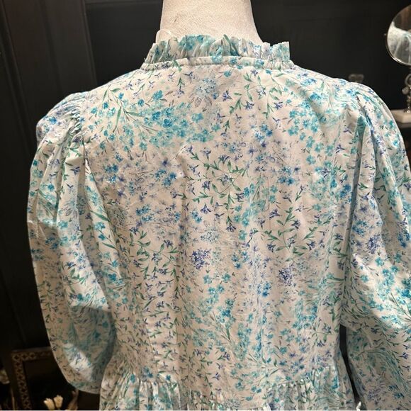 Zara Bloggers Favorite Blue Floral Poplin Dress Size Small - Picture 10 of 13